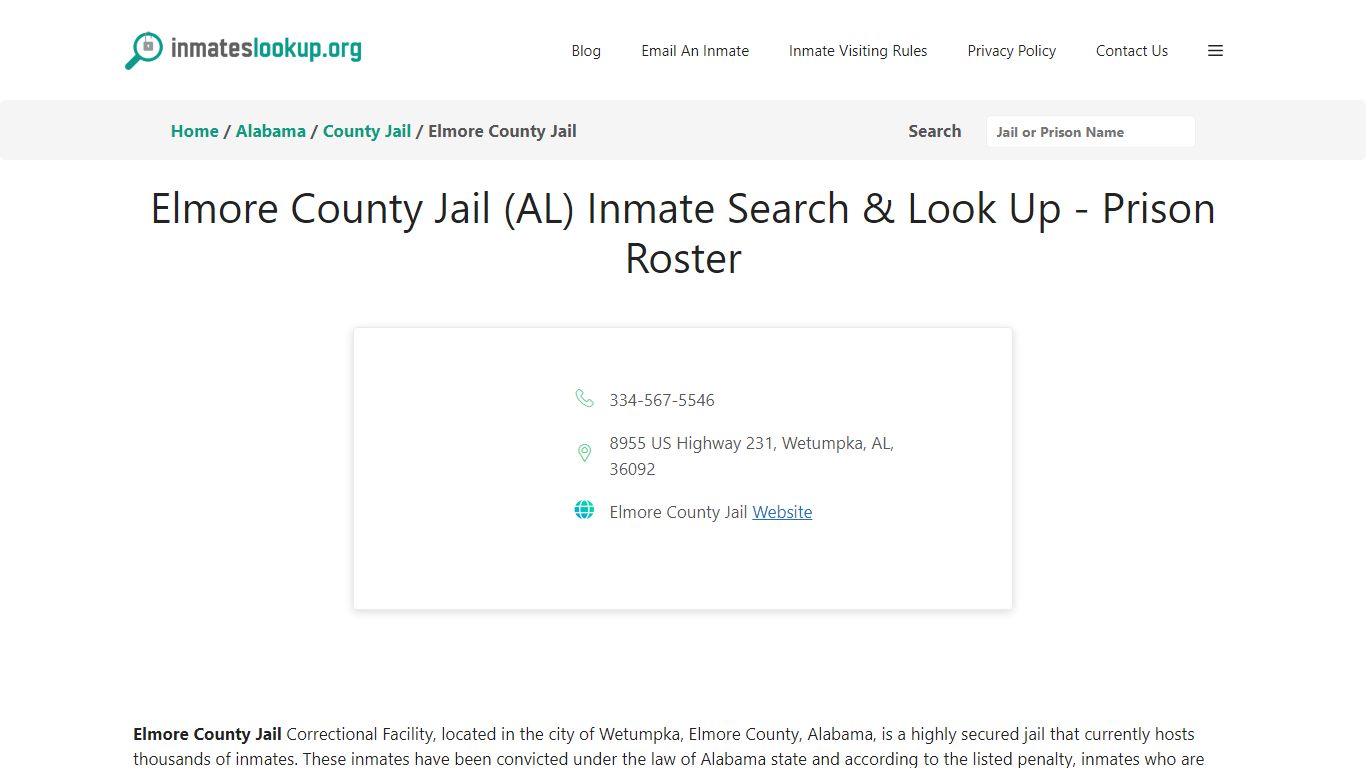 Elmore County Jail (AL) Inmate Search & Look Up - Prison Roster